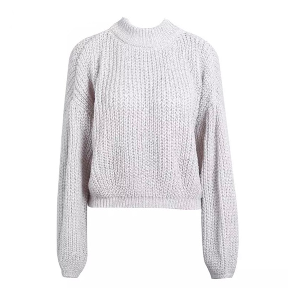 Gray sweater knit loose wide sleeve womens top crewneck - Picture 2 of 3